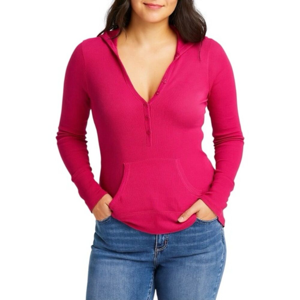 Nollie Women’s Button-Front Hooded Thermal Top | Size Large
